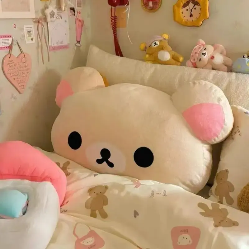 Rilakkuma Bear Plush Pillow Dual Sided Large Soft Bedside Cushion Nap Pillow Dormitory Stuffed Doll Gift For Girlfriend