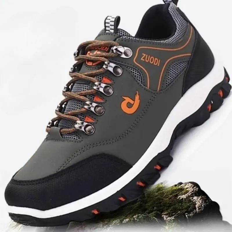 Men's Lace-Up Lightweight Waterproof Hiking Shoes - Casual Hiking Footwear with Excellent Grip and Support, All Seasons Camping Trail Shoes (3 Colors)