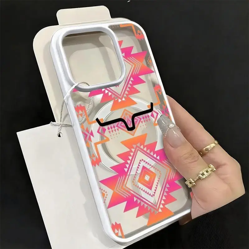 Hard Magnetic Acrylic iPhone Case with Aztec Tribal Geometric Pattern - Protection Accessory for iPhone 11,12,13,14,15,16,17 Plus Pro Max (A8), Accessories