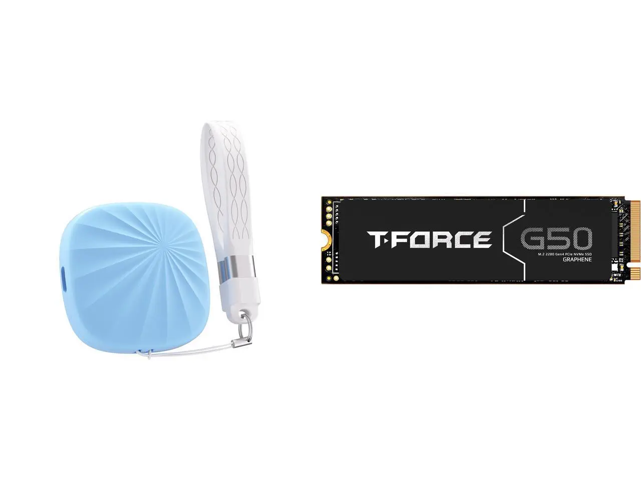 Nusyn 1TB NSP30 Portable SSD, 1050MB/s, USB 3.2 Gen2, USB-C, Plug & Play, Windows/macOS/Linux/Android/iOS - Blue. Team Group T-FORCE G50 M.2 2280 512GB PCIe 4.0 x4 NVMe 1.4 TLC Internal SSD