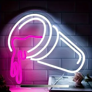 Melting Ice Cream LED Neon Sign, Cute Pink,White Dessert Neon Light for Wall Decor, USB Powered Ice Cream Neon Lamp for Cafe, Dessert Shop, Teen Girls Bedroom, Party, Sweet Aesthetic Decor Gift