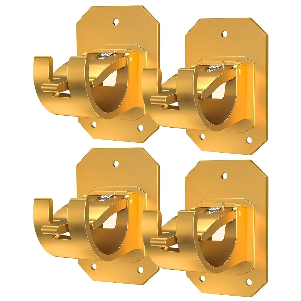 4 PCS No Drill Curtain Rod Brackets,Nail Free Adjustable Curtain Rods No Drilling,Self Adhesive Curtain Rod Holder,Perforated Curtain Rod Hook,Non Screw Stick On Sticky Gold Drape Pole Hanger