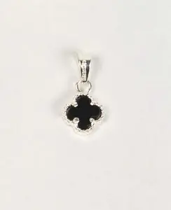 Pendant Black Flower 4-Leaf (13.5mm) - 925 Sterling Silver