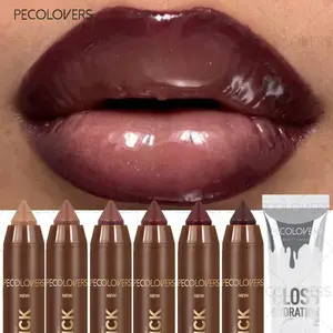7pc/set Brown Tube Lipliner Is Matched with Transparent Lip Gloss To Describe Lip Contour, Moisturize and Strengthen Lips, Lipstick Series, Lip Products