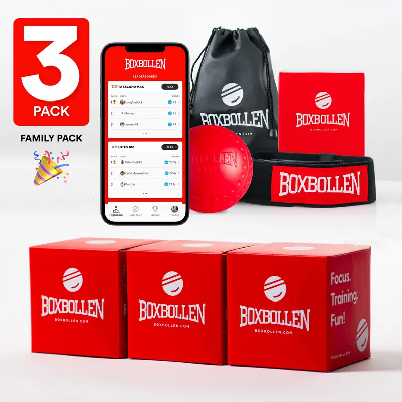 Boxbollen Red 3-Pack Boxing Equipment (Used by Celebrities) - Soft Ball with Interactive App Integration, Adjustable Strap, Elastic String, Headband Tie for Home Training, MMA Gear (Sports & Outdoor, Fitness, Gym Balls & Accessories)