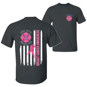 Firefighter Breast Cancer Awareness TShirt, Pink Maltese Cross & Ribbon Graphic, Fight For A Cure Support Tee for Firefighters & First Responder Fundraisers, Gift for October Events or Survivors