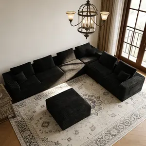 141'' Boneless Couch Modular Sectional Sofa ，Oversized Cloud Couch Sectional with Deep Seats, Wide-Strip Corduroy Fabric,L-shaped sofa for large living room, with ottoman，No-Assembly，Free Combination