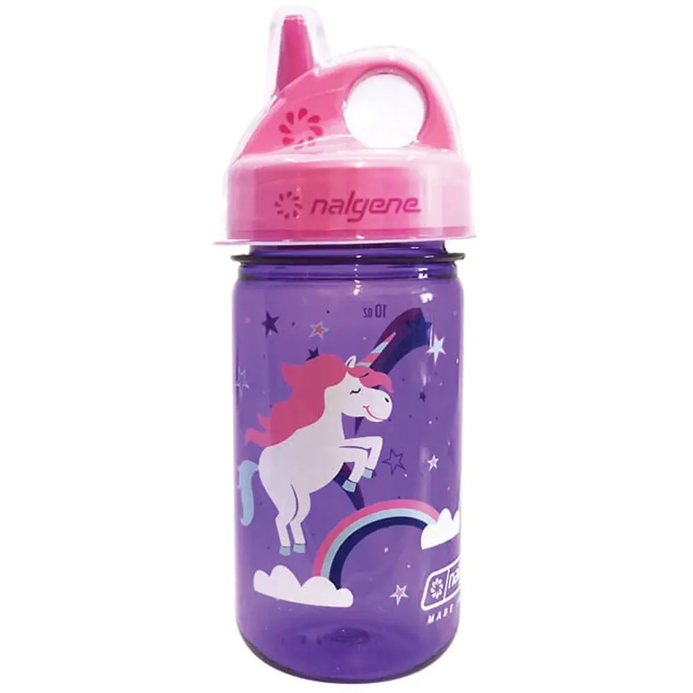 Nalgene 342739 Sustain Grip-N-Gulp Water Bottle, 12 oz, Purple Unicorn Design, with Lid, Loop, and Cup