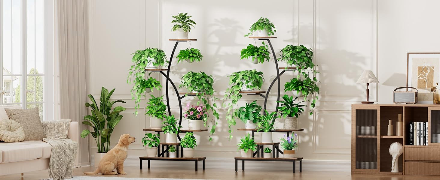 Plant Stand Indoor with Grow Lights - 63" Tall Plant Shelf, 7 Tiered Corner Plant Stands for Indoor Plants Multiple, X-Shaped Metal Large Flower Holder Decorative Display Rack for Living Room, Home