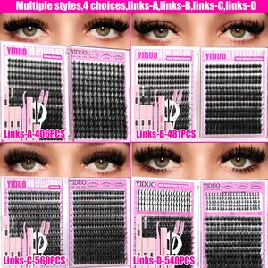 406/481/560/540 Pcs 2/4 Styles Lash Clusters Kit Manga Volume Spike Lash Kit 10-18mm Cluster Eyelash Extension Kit D-Curl With Lash Bond and Seal, Lash Remover, Lash Tweezers, Eyelash Brush, Eyelash Tools DIY at Home Easily