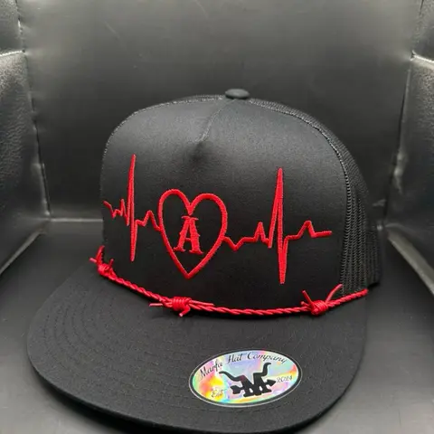 Love Line Hat Custom Initial Design Red Heartbeat by Marfa hat company