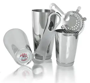 Stainless Steel Bar Set with V-Rod® - Includes Bottle Opener, Cocktail Shaker, and Essential Bar Utensils
