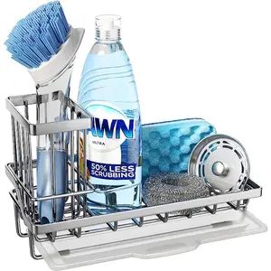 Kitchen Sponge Holder + Dish Brush Holder for Kitchen Sink, Sink Organizer Racks Stainless Steel