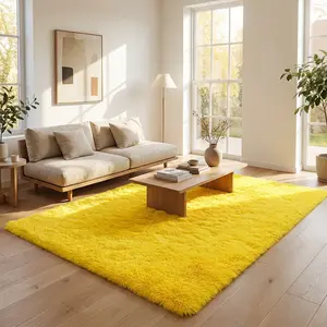 XEXSIN Soft Shag Rugs for Bedroom, Yellow Fluffy Shaggy Rugs for Living Room Nursery, Luxury Modern Plush Carpet Girls Boys Kids Room Dorm Indoor Home Decor, Upgrade Non-Slip