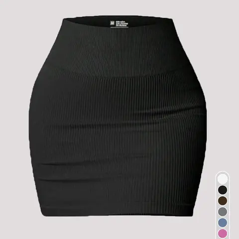 【Black Friday】Women's High-Waisted Ribbed Bodycon Mini Skirt, Seamless All-Season Athletic Workout Skirt with Non-See-Through Knit Fabric and Body-Sculpting, Butt-Lifting Fit