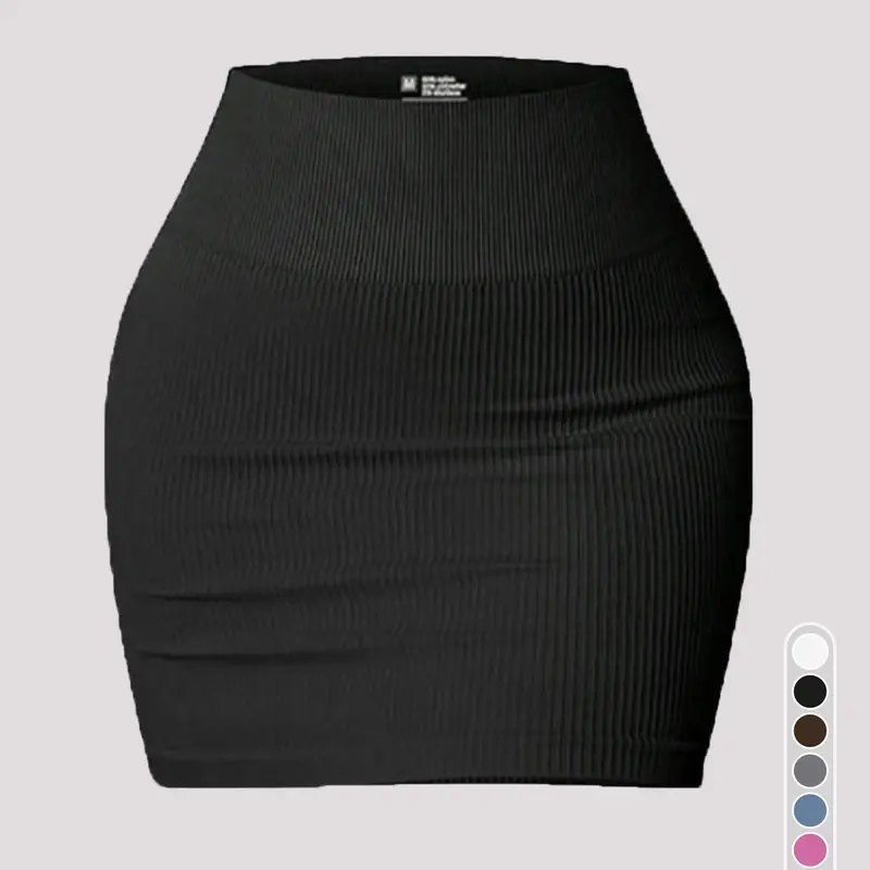 【Black Friday】Women's High-Waisted Ribbed Bodycon Mini Skirt, Seamless All-Season Athletic Workout Skirt with Non-See-Through Knit Fabric and Body-Sculpting, Butt-Lifting Fit