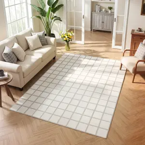 Tribesigns Modern Plaid 5x7 Cream Area Rugs for Living Room, Checkered Washable Bedroom Dining Room Rug, Large Soft Non-Slip Ultra Thin Throw Carpet for Dorm Office Playroom, Oeko-Tex Certified