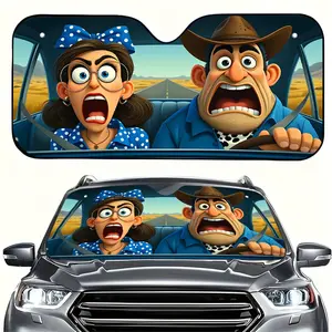 Funny Cowboy Couple Car Sunshade, UV Protection, Foldable Polyester, Fits RV Suv, Front Windshield Protector, Universal Fit, All Seasons