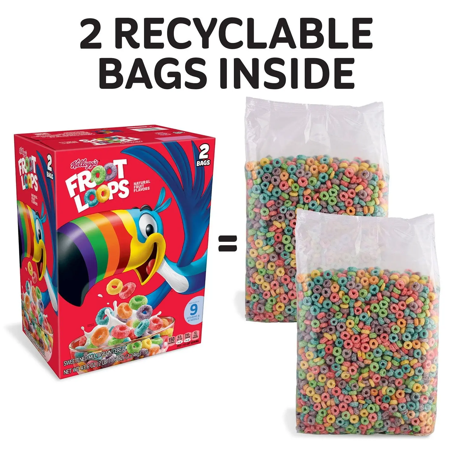 Kellogg's Froot Loops Breakfast Cereal, 43.6 oz.