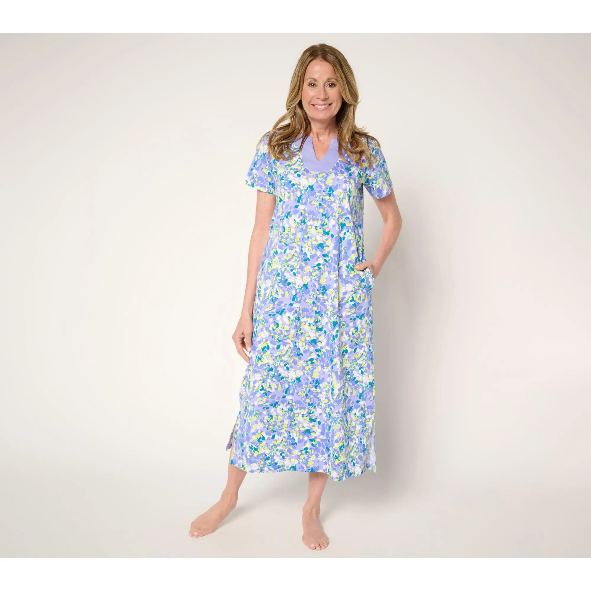 Carole Hochman 100% Cotton Maxi Dress with Trapunto Detail
