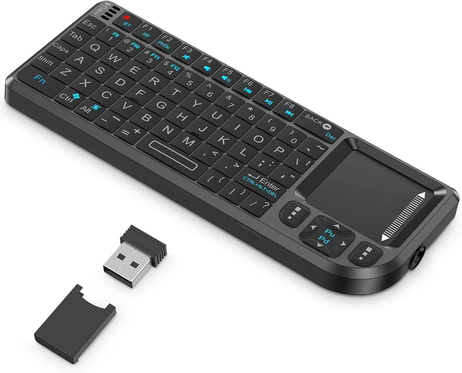 Mini Wireless Keyboard with Touchpad, 2.4G+BT Dual Mode 7-Color Backlit Remote, Compatible with PC/Tablet/TV/Smartphone, Rechargeable Handheld Portable for Travel, Office and Home Use