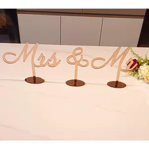 Bride and Groom Signs, Mr and Mrs Sign for Wedding - Rose Gold Mirror