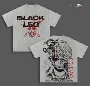 SanjiOneoiece Anime Double Printed Vintage Washed Tee Unisex Oversize Anime Manga Washed Heavyweight Cotton T-shirt