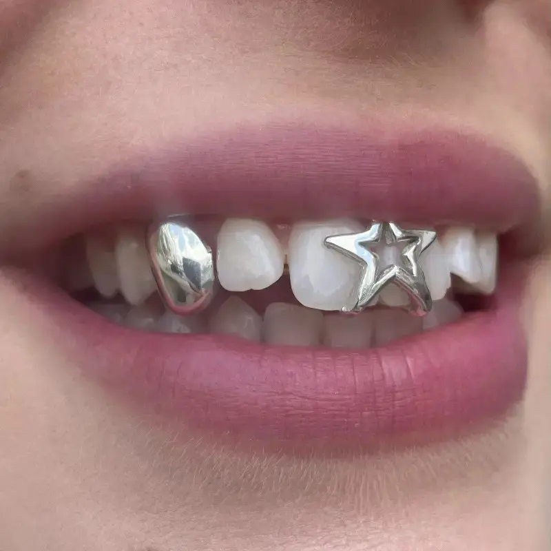 Single hip-hop grillz in the shape of a five-pointed star, Halloween dental decoration, gold grillz