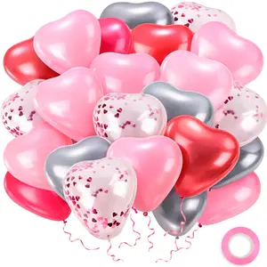 60pcs Heart Balloon Set in Red, Pink & White for Valentine’s Day, Party & Princess Arch Decor