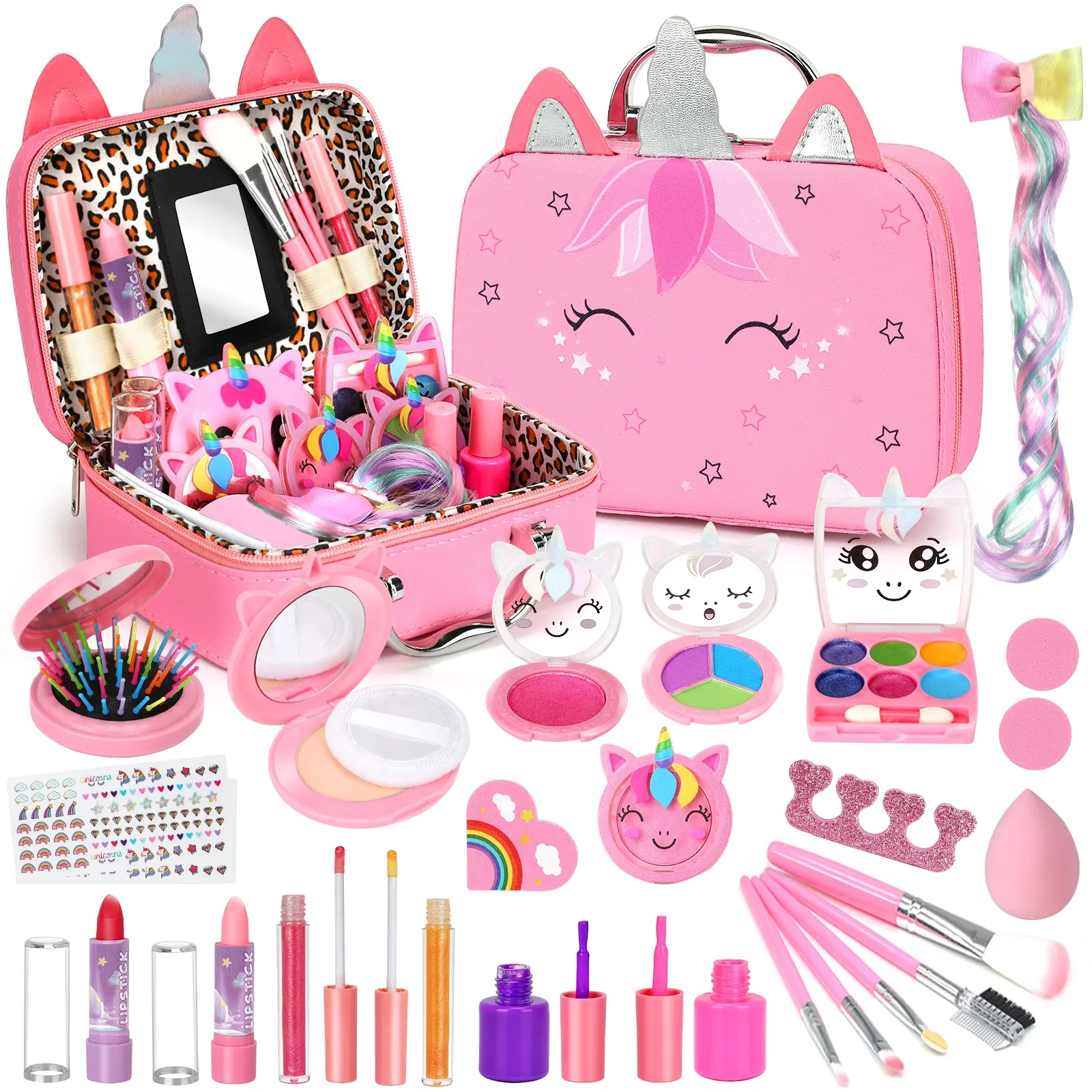 Girls' Washable Makeup Set, Game Makeup Gift Box, Pretend Playset, Suitable for Girls Aged 3+, Birthday/xmas Gift for Daughter, Cosmetics & Beauty Kit, Kids Vanity