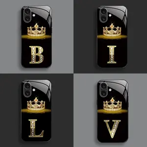 Suitable for [iPhone 16] New high-end crown letter glass mobile phone case new business simple explosion-proof mobile phone case affordable anti-fall anti-fingerprint 995