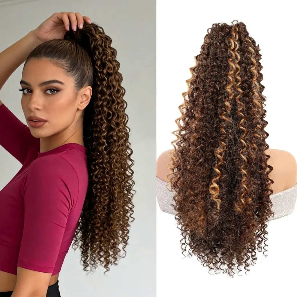 Ponytail Extension Deep Curly Drawstring Ponytail Hair Extensions for Women 20 Inch Synthetic Afro Kinky Curly Ponytail Extension for Women natural voluminous look enhances volume hairpiece