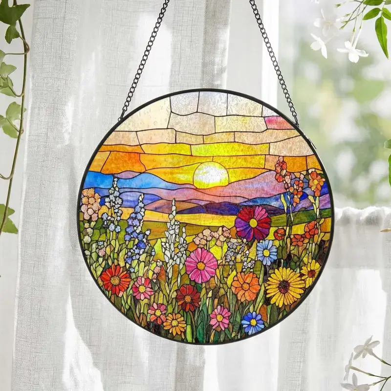 Wildflowers Stained Glass Suncatcher, Wildflowers Window Hanging, Colorful Wildflowers Garden Suncatcher, Floral Glass Art, Gift for Mom