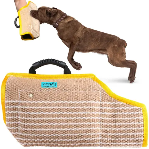 YES4QUALITY Jute-Stitched Dog Training Bite Sleeve, 20x12in Chew-Tear Resistant Padded Arm Gear for Medium-Large Dogs, Closed End with Soft Handles for Maximum Control