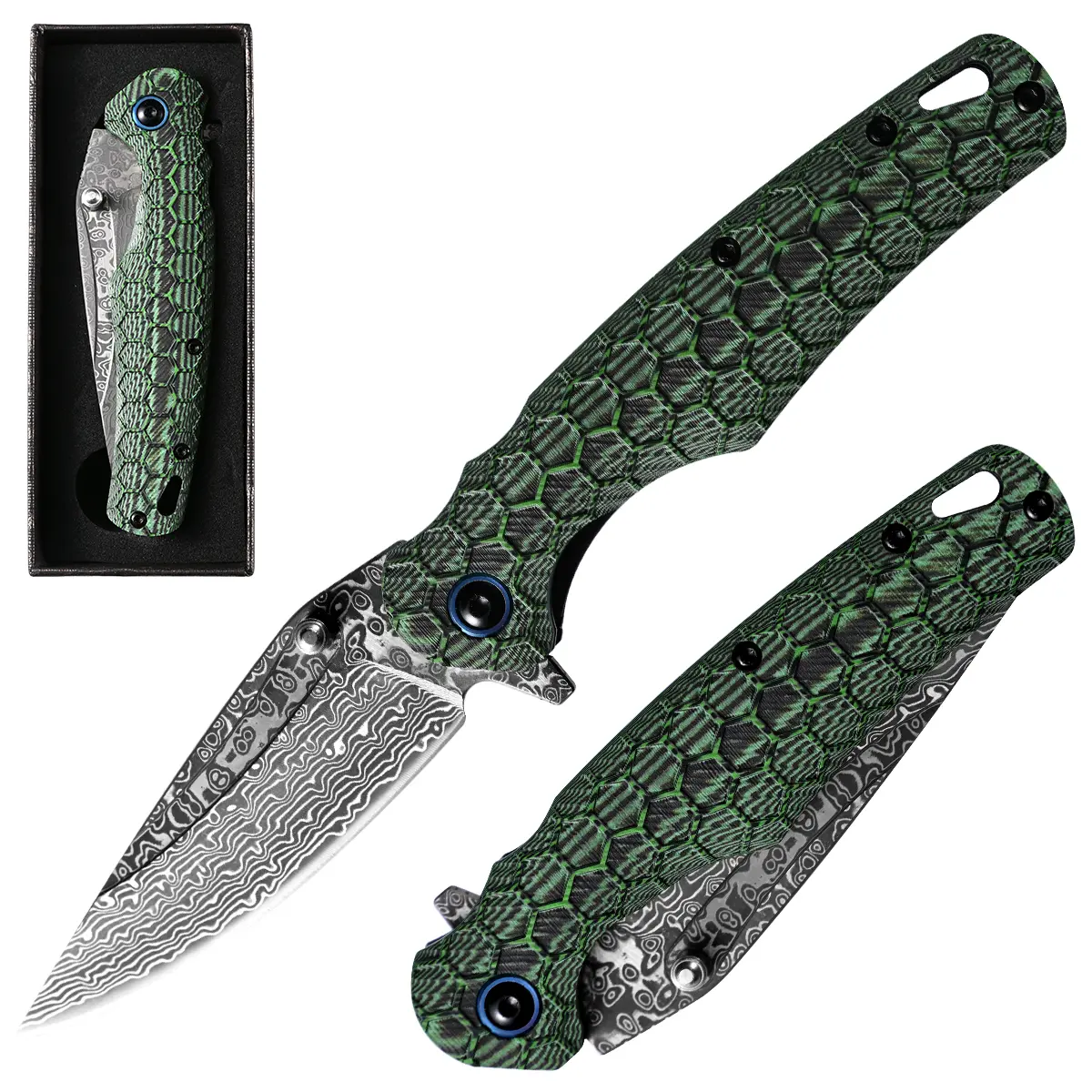 【MRC】Damascus Steel Folding Knife - VG-10 Core with Multiple Handle Options | Portable EDC Pocket Tool for Camping and Daily Carry