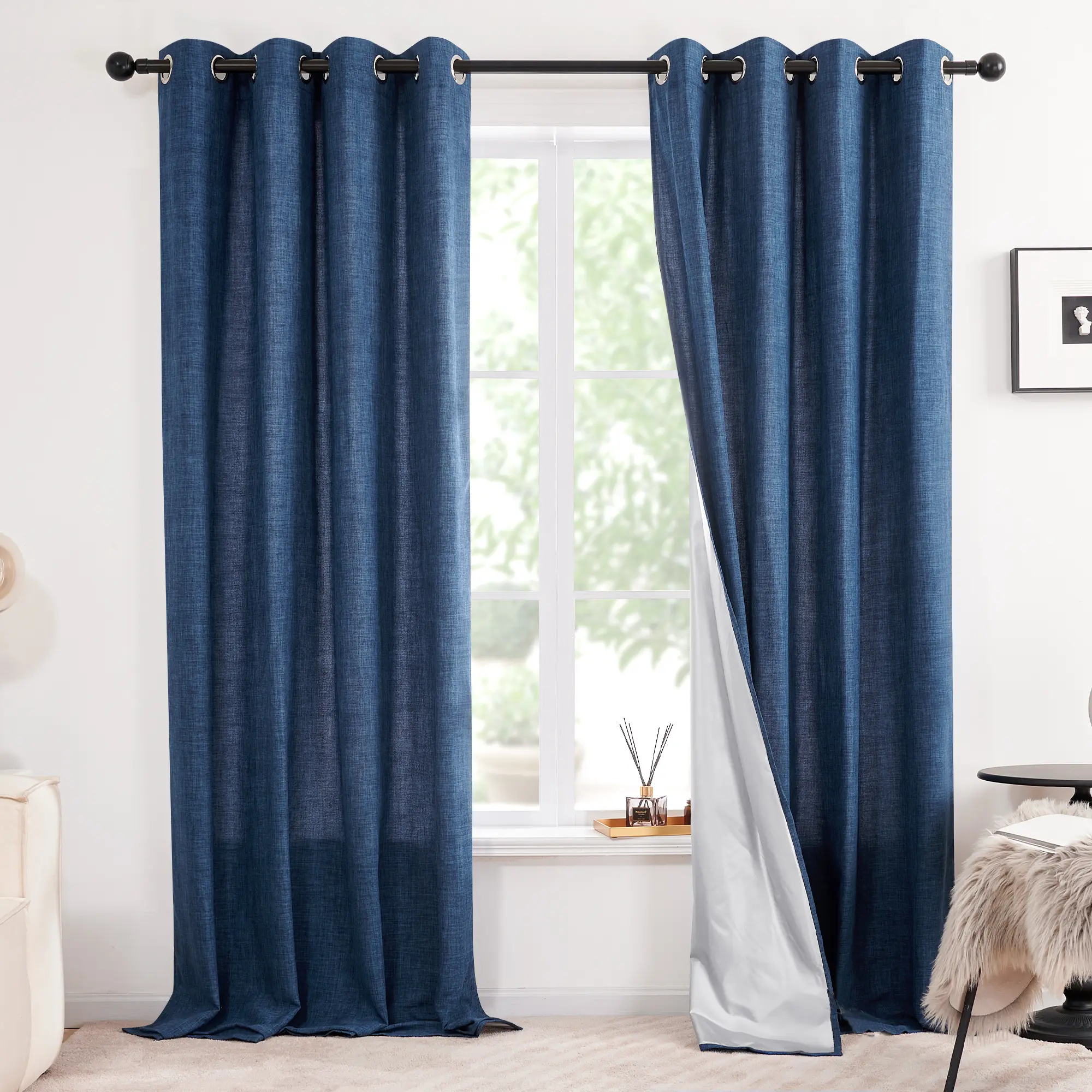 Deconovo 2-Panel Modern Farmhouse Double-Layer Lightweight Linen Curtains for Windows, TPU-Coated Thermal Insulated Grommet Window Drapes, Easy Install Curtains for Living Room, Curtain For Windows