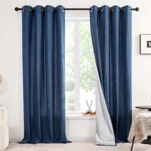Deconovo Double-Layer Lightweight Linen Curtains - 2 Panels Set with TPU Coating, Thermal Insulated Grommet Drapes for Living Room