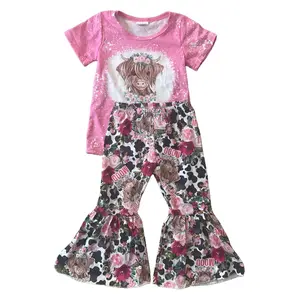 Girl Bell Bottom Outfit Highland Cow Westerm Clothing Set Spring Outfit