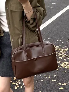 Retro commuter underarm shoulder bag, casual and versatile one-shoulder briefcase, fashionable one-shoulder handbag, simple niche design one-shoulder commuter bag, Zipper shoulder bag, suitable for daily commuting and other scenarios