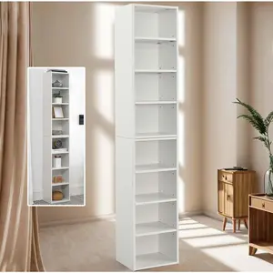 .-inch Tall Narrow Bookcase,-Shelf Display Bookshelf with Adjustable Shelves Multi-Functional Floor Standing Display Storage Cabinet Office Room,White