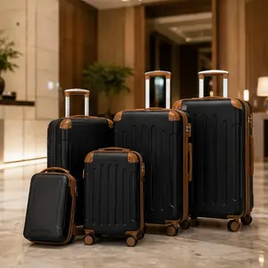 6-Piece Luggage Set Hardside Expandable Suitcases with Spinner Wheels, TSA Lock, Weekender Duffel Bag, Toiletry Bag, ABS Scratch-Resistant, Black Brown, 18/20/24/28 Inch Carry-On Checked Travel Luggage for Men Women, Black Brown Color Options, Hardsh