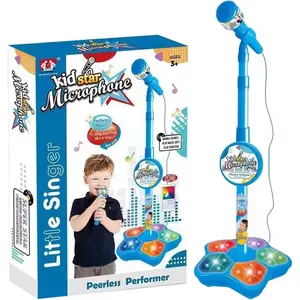 All-in-One Kids Karaoke Microphone Toy with Stand Portable Singing Microphone for Kids Flashing Stage Lights Sound Effects Fun Musical Toy Gift LED Lights Echo Effects Built-in Speaker Ergonomic Design Lightweight