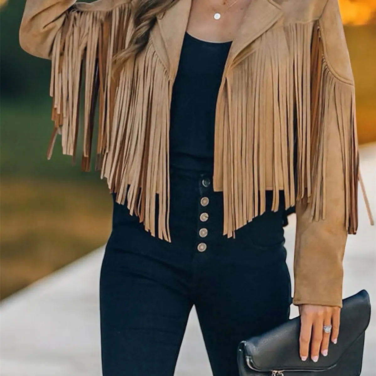 Women's Fringe Western Boho Jacket - Casual Style - Womenswear Tops Coats Outerwear