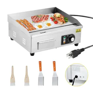 18in Commercial Electric Griddle, 1500W & 122-572°f Adjustable Temp Control, Stainless Steel Countertop Flat Top Grill with 2 Shovels & Brushes, for Restaurant Kitchen
