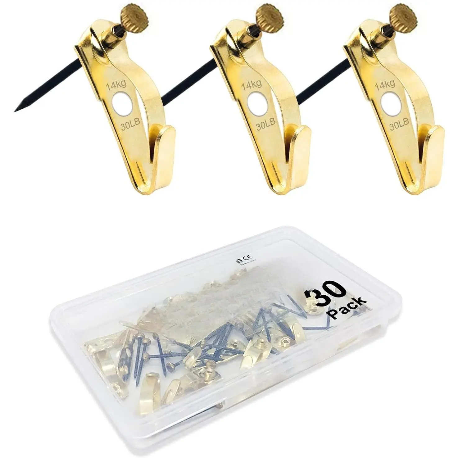 30lbs Earthquake Picture Hangers(30pcs)- Tremor Hanger, Earthquake Picture  Hooks with Nails,Professional Earthquake Hanger  Wooden/Drywall  Hardware for Clock,Mirror,