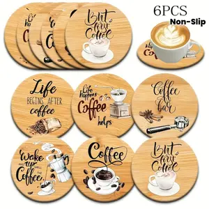 6-piece Set of Wooden Coffee Coasters - Heat-resistant Non-slip Beverage Mats, Suitable for Home Decoration and Gifts - Perfect Choice for Holiday Parties