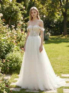 Elegant Sexy One-Shoulder Split Lace Embroidered Bridal Gown, Long Dress with Beads, Adjustable Back Straps, Perfect for Weddings