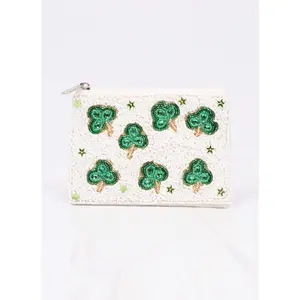 Shamrock Beaded Pouch White