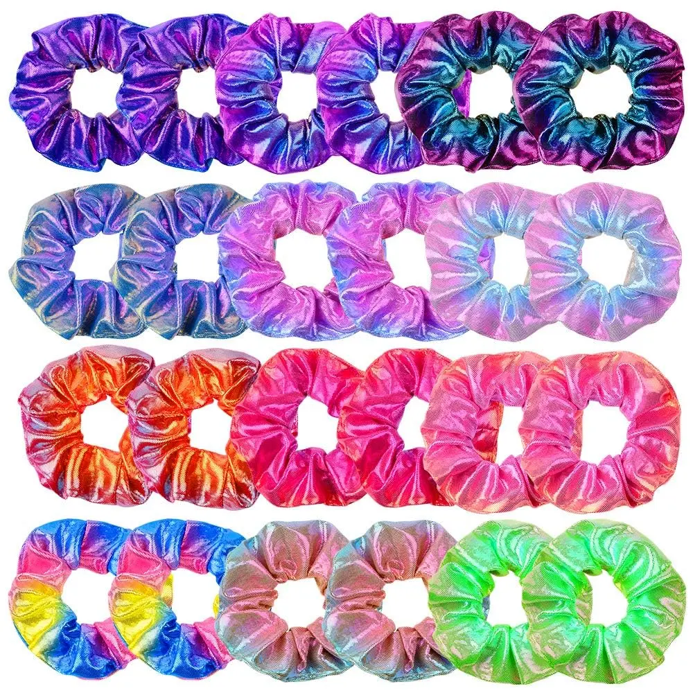24 count Hair Scrunchies for Girls Shiny Metallic Scrunchies Cute Elastic Hair Bands Scrunchy Hair Ties Ponytail Holder for Girls Women Hair Accessories with a  Bag for Gym Dance Party Club