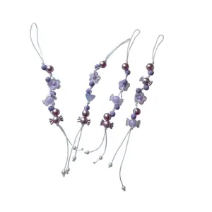 Purple Mini Charm for Phone - Adorable Beaded Design with Pearl Accents and Delicate String